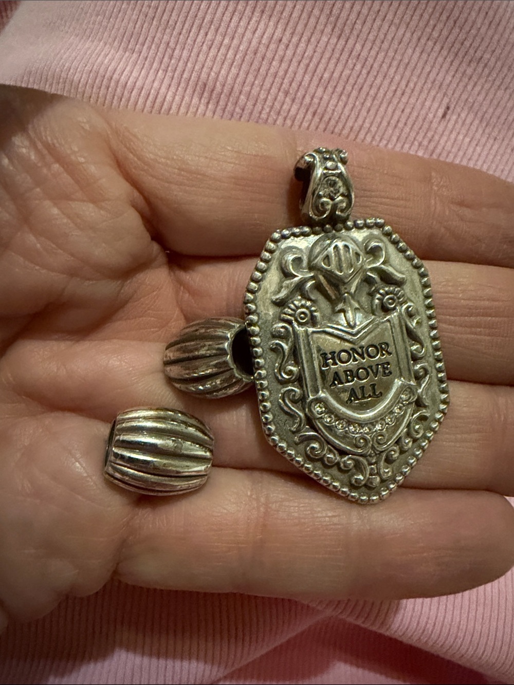 Brighton Silver-Tone 'Honor Above All' Shield Pendant with two beads